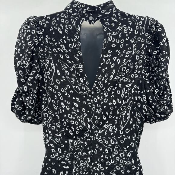 Ted Baker Exaggerated Sleeve Abstract Cat Print Mini Dress Sz 2 US S Black Raayy - Picture 5 of 16